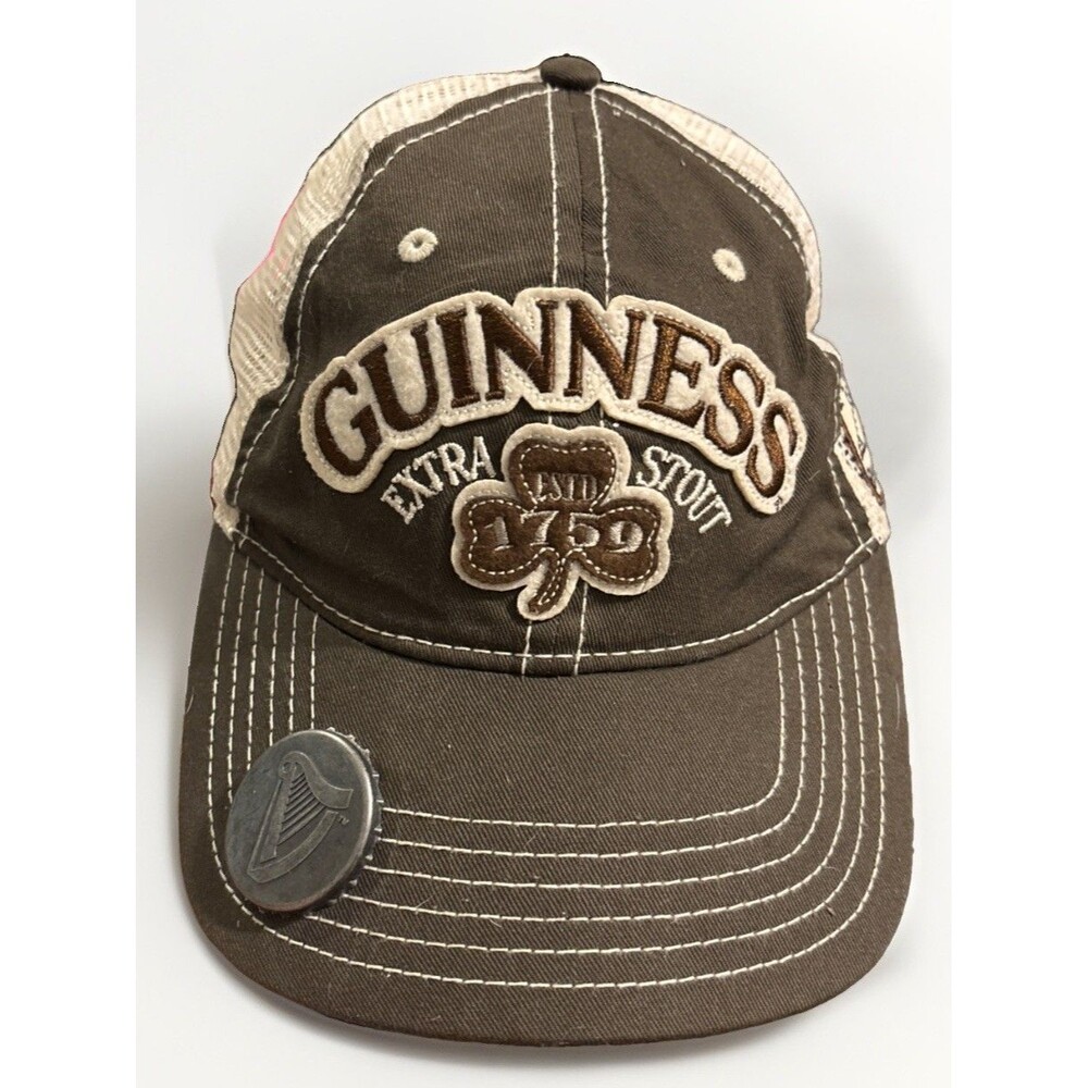 Guinness Logo Brown Baseball Cap Extra Stout Label Bottle Opener Adjustable Read